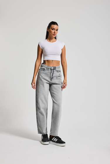 June Relaxed Mid Rise Jeans - Light Gray
