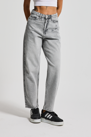 June Relaxed Mid Rise Jeans - Light Gray
