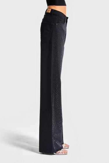 EMMA Rhinestone Straight High Rise Jeans - Graphite