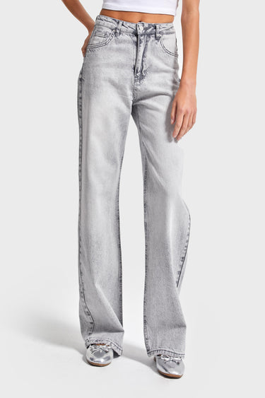 Straight High Rise Jeans - Light Gray