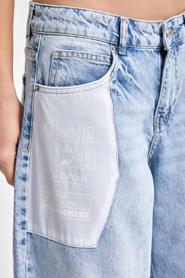 Baggy Mid Rise Jeans - Sky