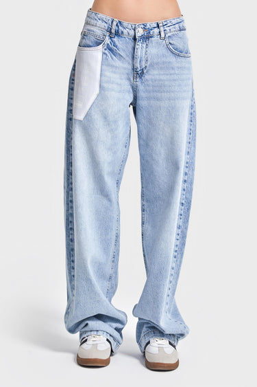 Baggy Mid Rise Jeans - Sky