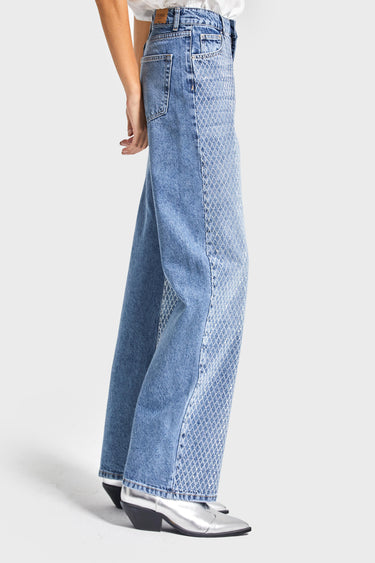 EMMA Rhinestone Straight High Rise Jeans - Aqua