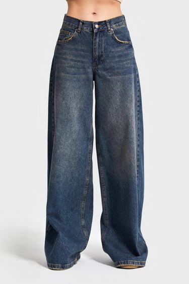 ELENA Palazzo Mid Rise Jeans - Deep Sea