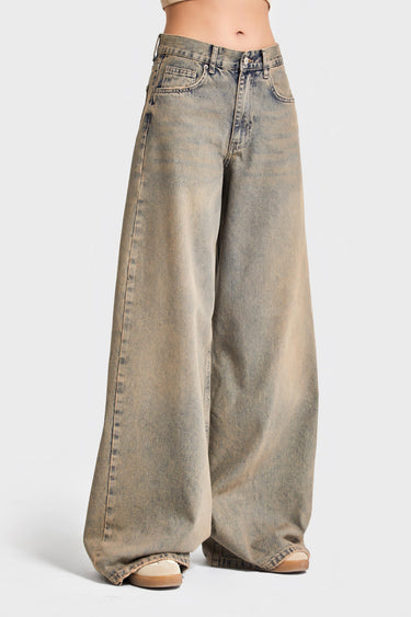 ELENA Palazzo Mid Rise Jeans - Bleached