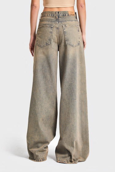 ELENA Palazzo Mid Rise Jeans - Bleached