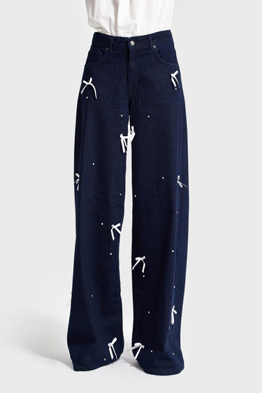 Palazzo Mid Rise Jeans - Deep Sea