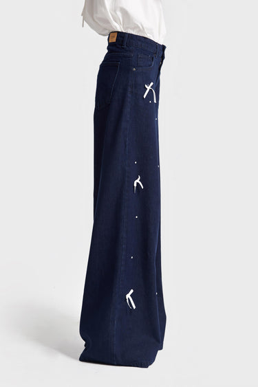 Palazzo Mid Rise Jeans - Deep Sea