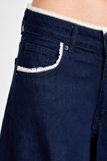 Palazzo Mid Rise Jeans - Indigo