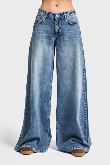 Palazzo Mid Rise Jeans - Cornflower