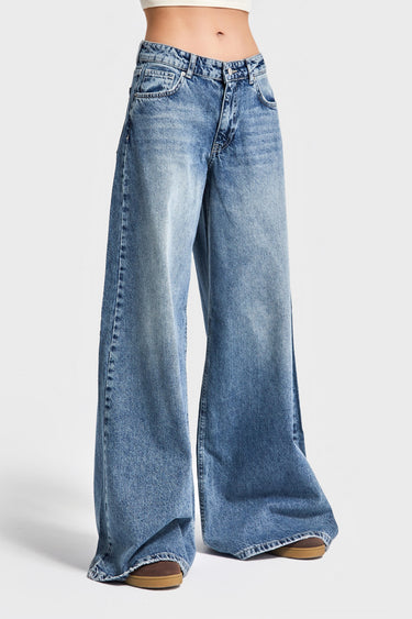 Palazzo Mid Rise Jeans - Cornflower