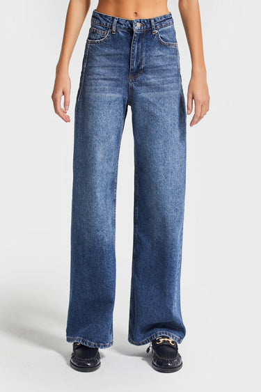 Wide High Rise Jeans - Royal Blue