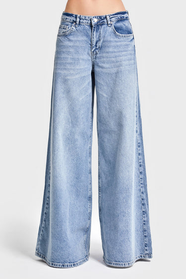 Palazzo Mid Rise Jeans - Aqua