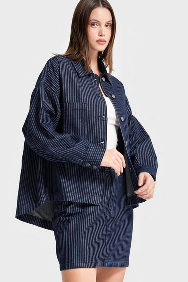 Mini Pinstriped Denim Skirt