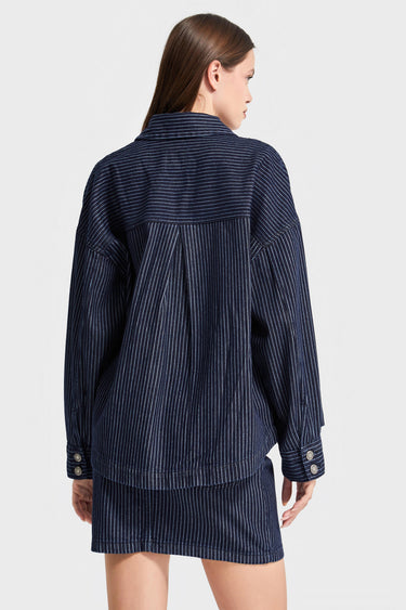Oversized Pinstriped Denim Shirt