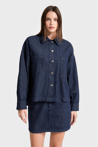 Oversized Pinstriped Denim Shirt