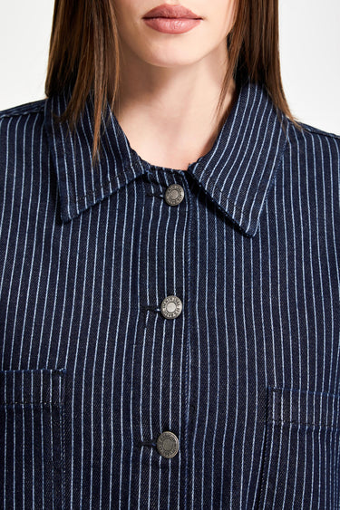 Oversized Pinstriped Denim Shirt