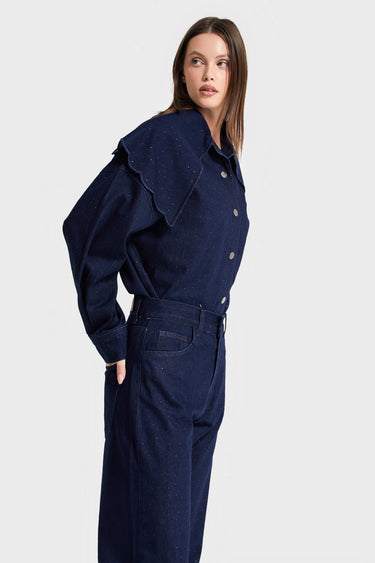 Oversized Rhinestone Denim Shirt