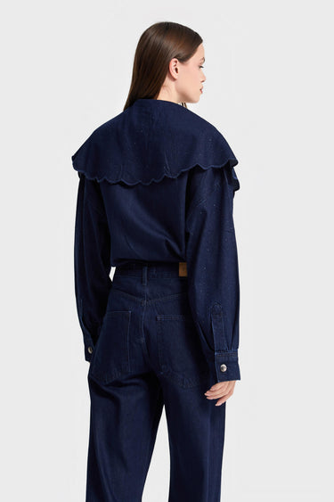 Oversized Rhinestone Denim Shirt