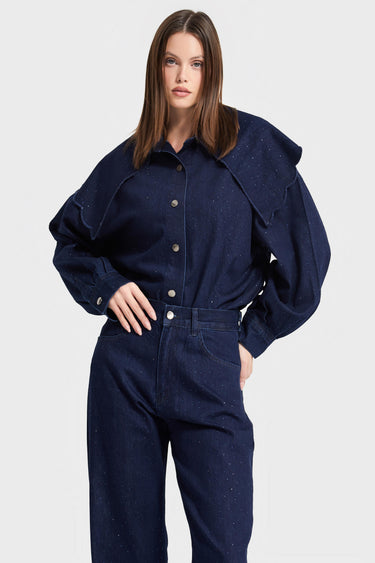 Oversized Rhinestone Denim Shirt