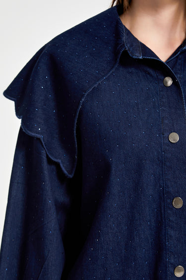 Oversized Rhinestone Denim Shirt