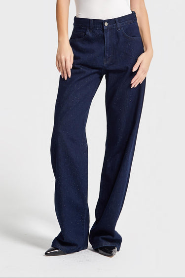 Loose Rhinestone Mid Rise Jeans