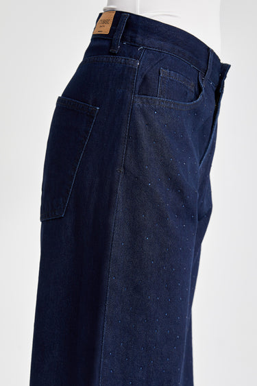 Loose Rhinestone Mid Rise Jeans