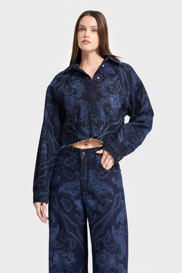 Rhinestone Printed Denim Jacket