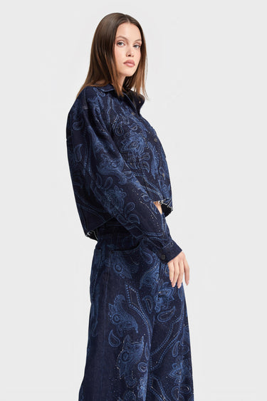 Rhinestone Printed Denim Jacket