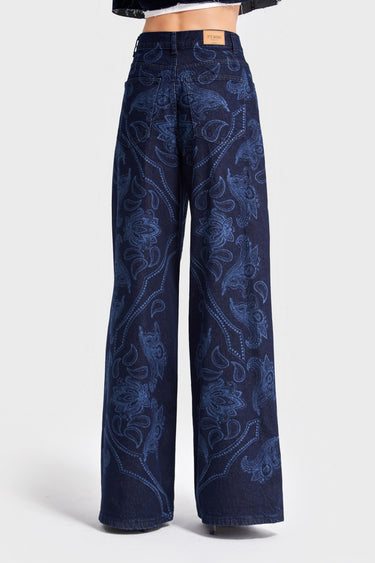 Rhinestone Printed Palazzo Jeans