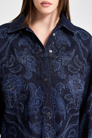 Rhinestone Printed Denim Jacket