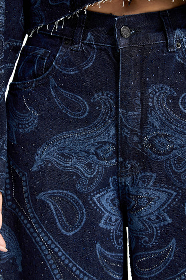 Rhinestone Printed Palazzo Jeans