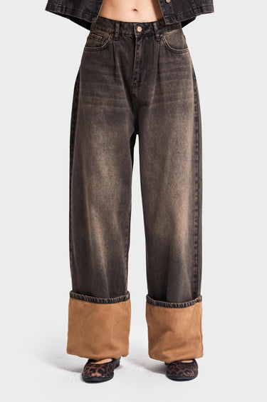 Baggy Mid Rise Jeans - Coffee