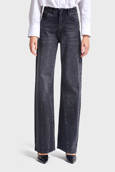 EMMA Rhinestone Straight High Rise Jeans - Soft Black