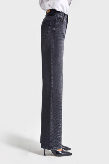 EMMA Rhinestone Straight High Rise Jeans - Soft Black