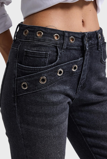 FLARE MID RISE JEANS - SOFT BLACK