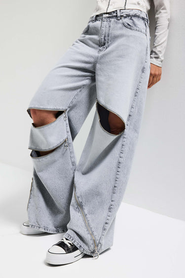 BAGGY HIGH RISE JEANS - LIGHT GRAY