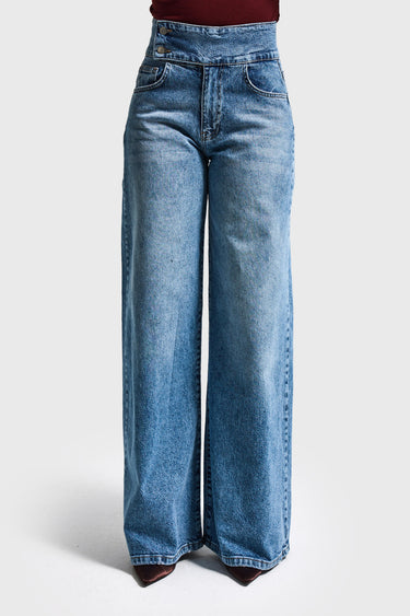 Palazzo Mid Rise Jeans - Aqua