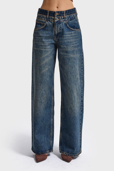 DOUBLE WAIST BAGGY JEANS - DEEP SEA