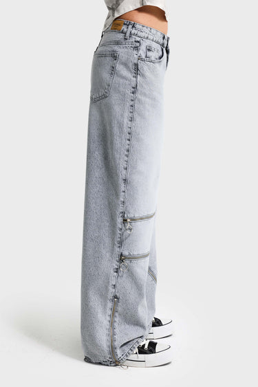 BAGGY HIGH RISE JEANS - LIGHT GRAY