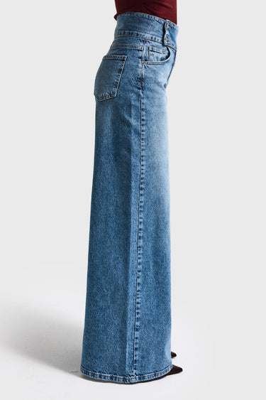 Palazzo Mid Rise Jeans - Aqua