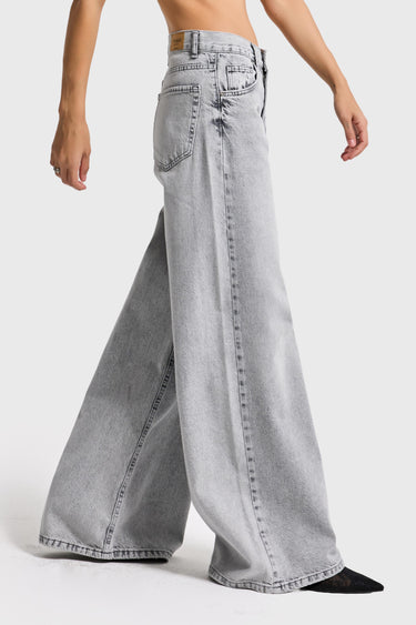 ELENA PALAZZO MID RISE JEANS - LIGHT GRAY