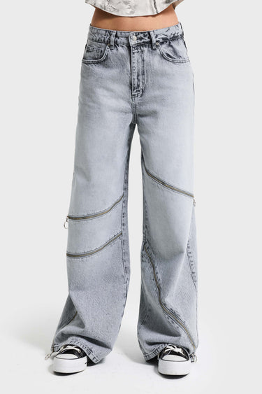BAGGY HIGH RISE JEANS - LIGHT GRAY