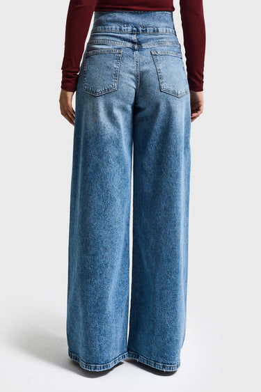 Palazzo Mid Rise Jeans - Aqua