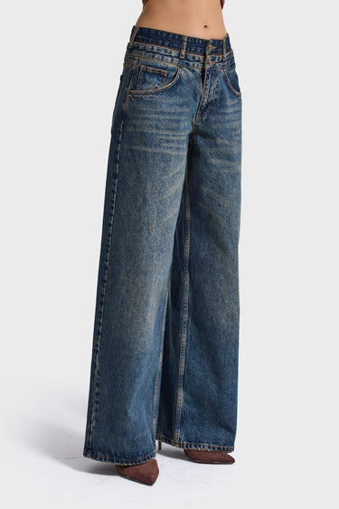 DOUBLE WAIST BAGGY JEANS - DEEP SEA