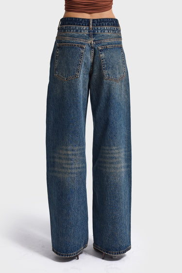 DOUBLE WAIST BAGGY JEANS - DEEP SEA