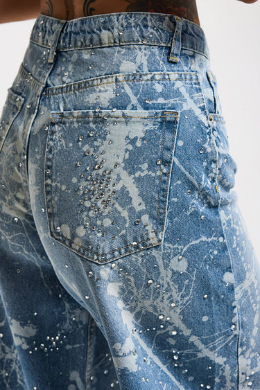 RHINESTONE PALAZZO MID RISE JEANS