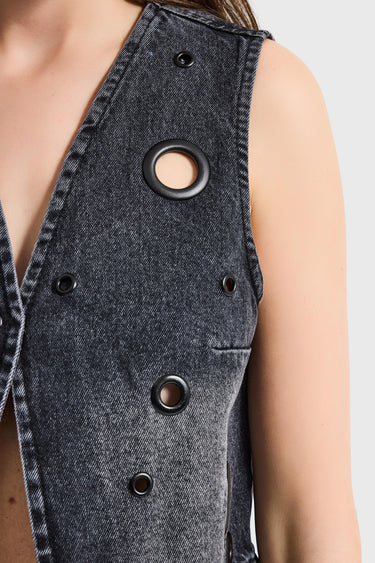 EYELET DENIM WAISTCOAT