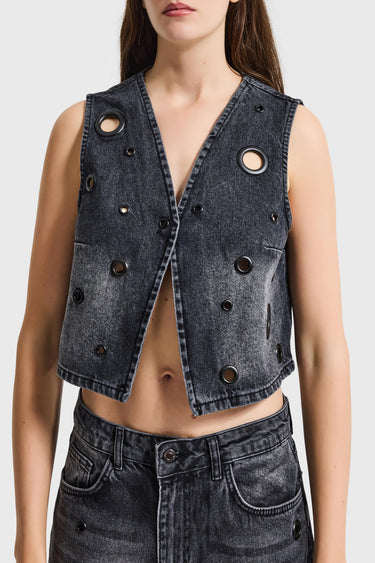 EYELET DENIM WAISTCOAT