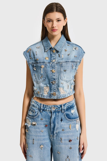 CROPPED DENIM WAISTCOAT